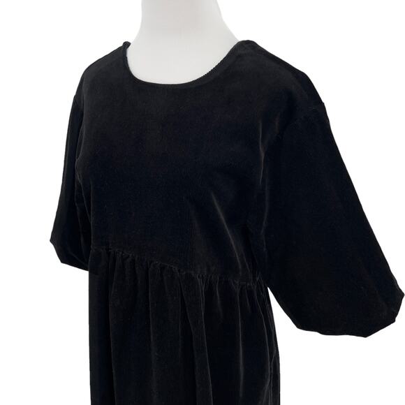 Everlane The Corduroy Mini Dress in Black Puff Sleeve Oversized Babydoll Size M - Picture 5 of 14